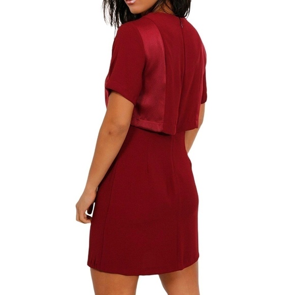 Topshop Dress Bolero Satin Overlay Back A-line Short Sleeve Burgundy Mini Short - Picture 10 of 16